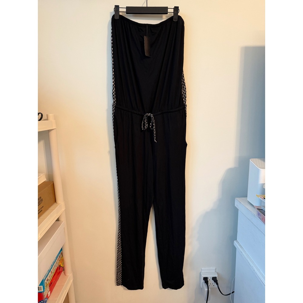 Lascana for Venus Black Strapless Drawstring Jumpsuit Patterned Stripe Medium